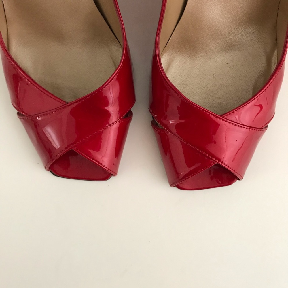 STUART WEITZMAN Patent Leather Peep Toe Red Heels - Picture 4 of 7